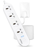 FEDUS Surge Protector, 4 Universal Sockets with Individual Switch, Long Cable, Extension Board Cord, Automatic Overload Protection, Fireproof Power Strip Switch Board, Spike Guard, White FEDUS