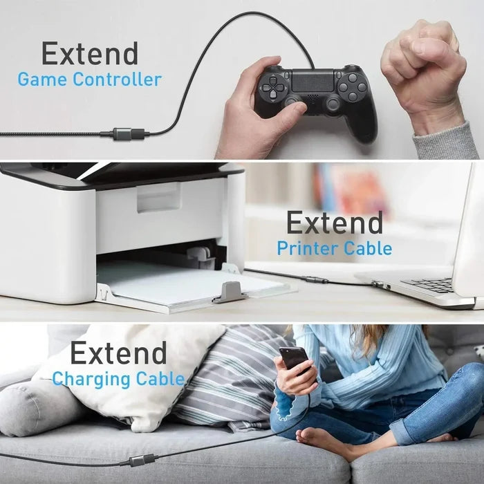 FEDUS USB 3.0 Extension Cable, Aluminum Alloy USB Cable Extender SuperSpeed USB 3.0 Type A Male to USB A Female Extension Cord for Printer, TV, PlayStation, Xbox, Hard Drive, Keyboard, USB hub FEDUS