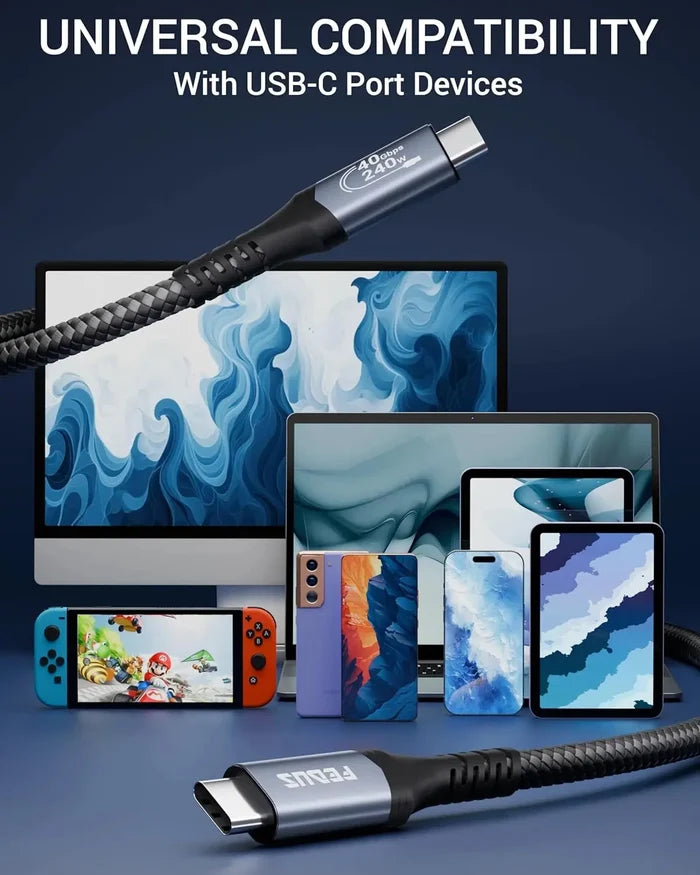 FEDUS USB 4 Cable Thunderbolt 4 Cable 40Gbps 240W [8K@60Hz 4K@144Hz] 100W PD 3.1 Fast Charging Type C Cable USB C to USB C Display Cable Compatible with iPhone 15 Pro, MacBook, eGPU, SSD FEDUS