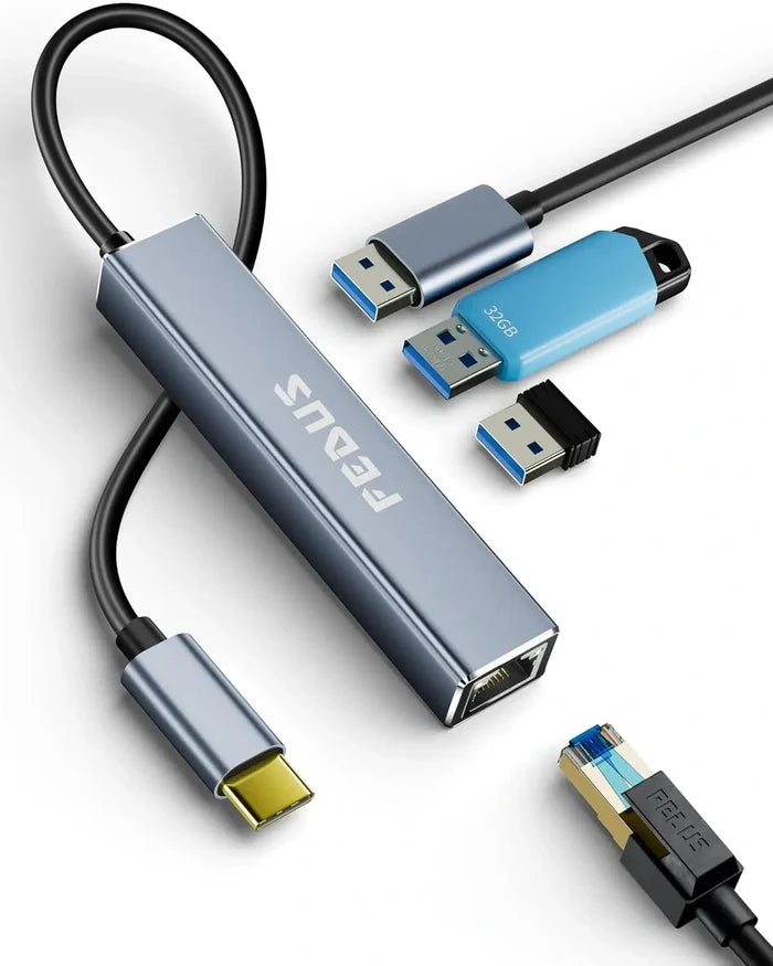 FEDUS USB C to Ethernet Adapter, 3-Port USB 3.0 Hub with RJ45, Gigabit ethernet LAN to USB Type c Converter, LAN to USB Connector, Network Adapter for Phone, MacBook Pro/Air, iPad Pro, XPS, Surface FEDUS