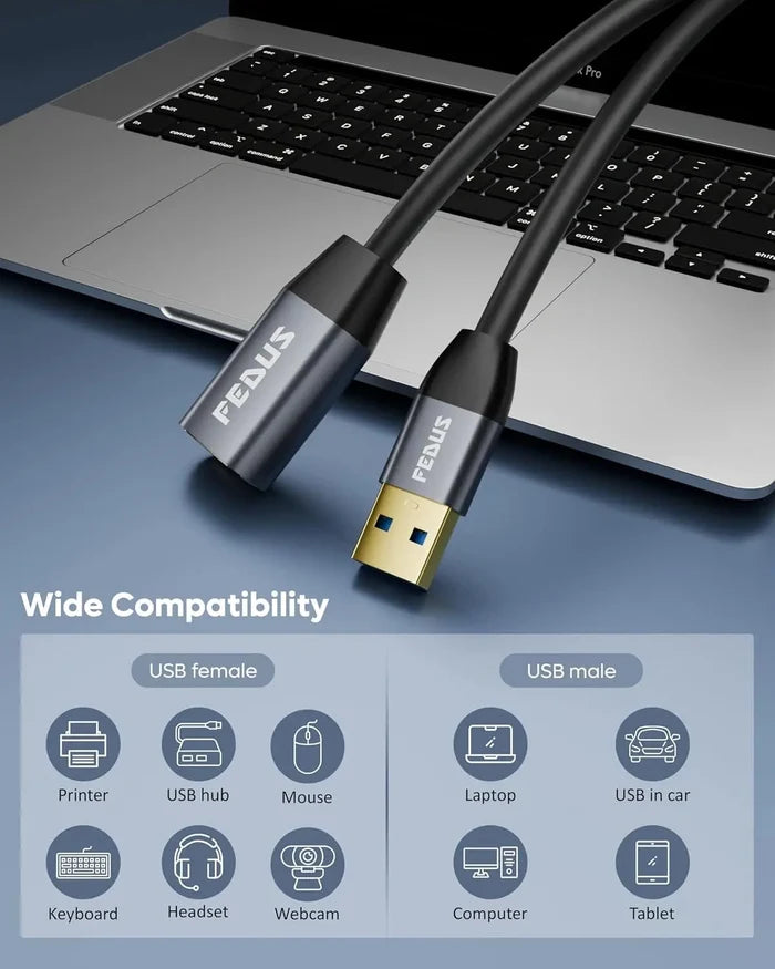 FEDUS USB Extension Cable 3.0 Long usb Male to Female Extender cable for 5Gbps High Data Transfer, TV, PC, Laptop, Camera, Keyboard, Mouse, USB Flash Drive, Hard Drive, Printer, Game controller FEDUS