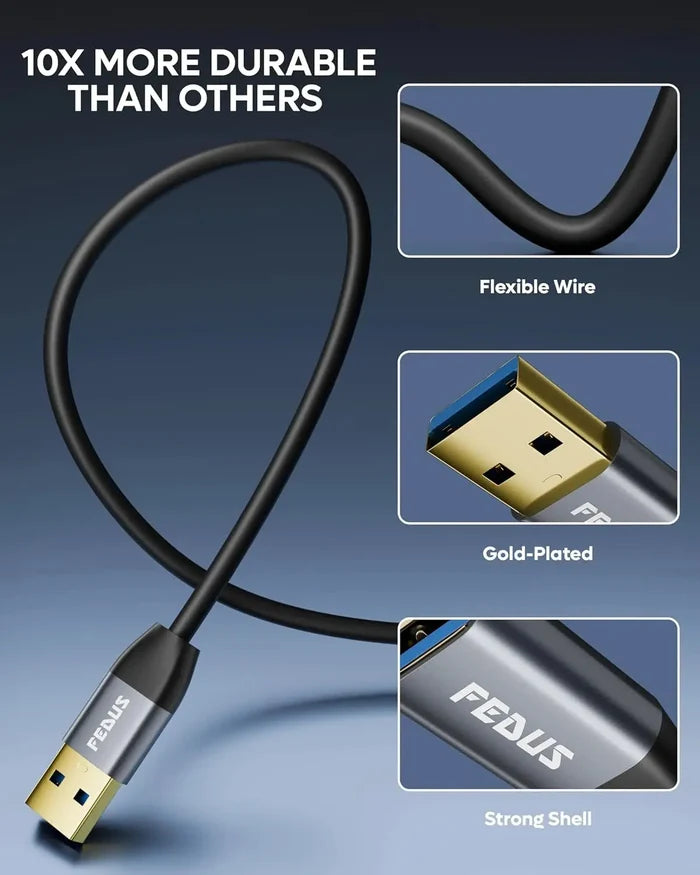 FEDUS USB Extension Cable 3.0 Long usb Male to Female Extender cable for 5Gbps High Data Transfer, TV, PC, Laptop, Camera, Keyboard, Mouse, USB Flash Drive, Hard Drive, Printer, Game controller FEDUS