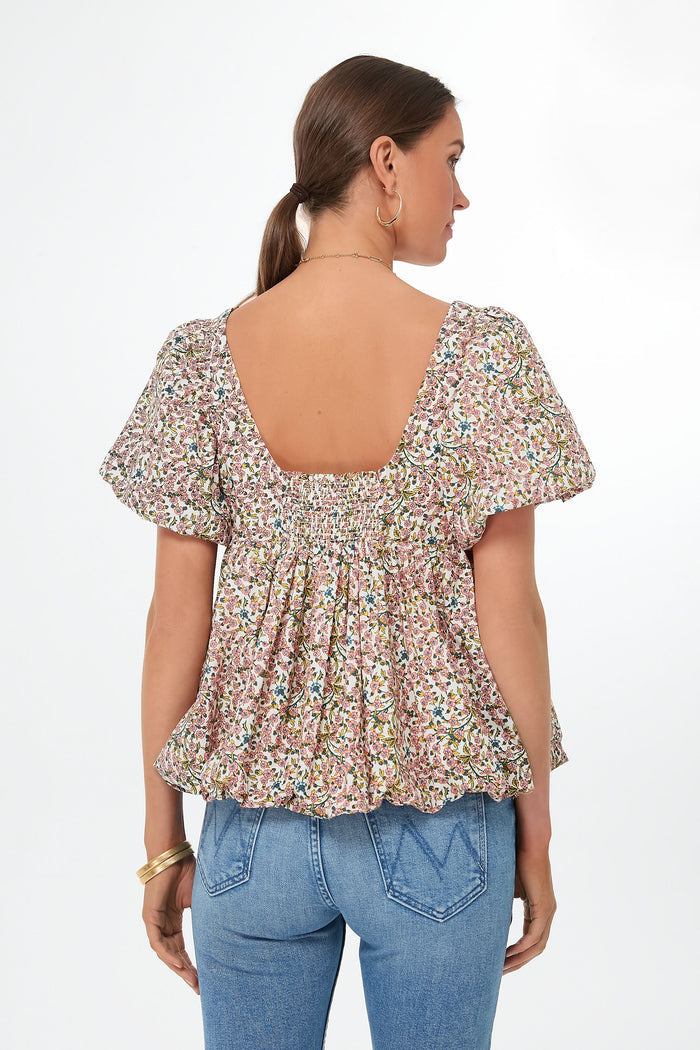 Floral Puff Sleeve Smocked Scoop Neck Virginia Blouse