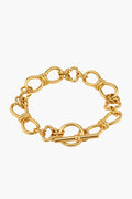 ASHA gold flower bracelet featuring interlocking heart and round links with a 14k vermeil toggle clasp.