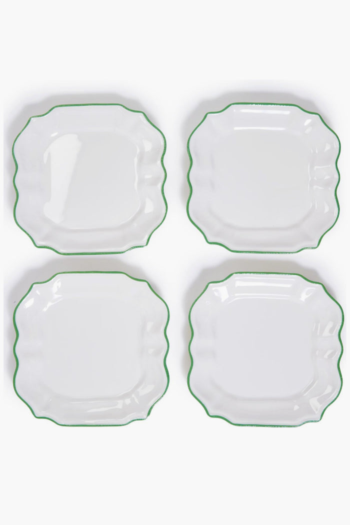 Garden Soiree Set of 4 Dinner Plates with Green Border