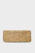 A glamorous rectangular gold clutch by Tiana Designs featuring beaded detailing, this purse adds sparkle to any outfit.