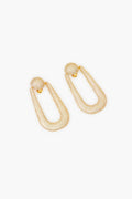 The Cult Gaia Gold Brea Rhinestone Earrings feature pavé crystal studs and U-shaped dangles, both encrusted with clear crystals, adding elegance to any outfit.