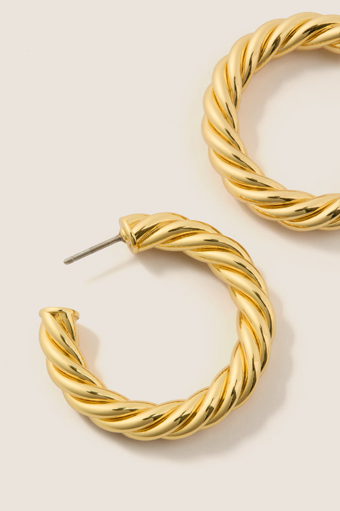 Gold French Twist Large Hoop Earrings