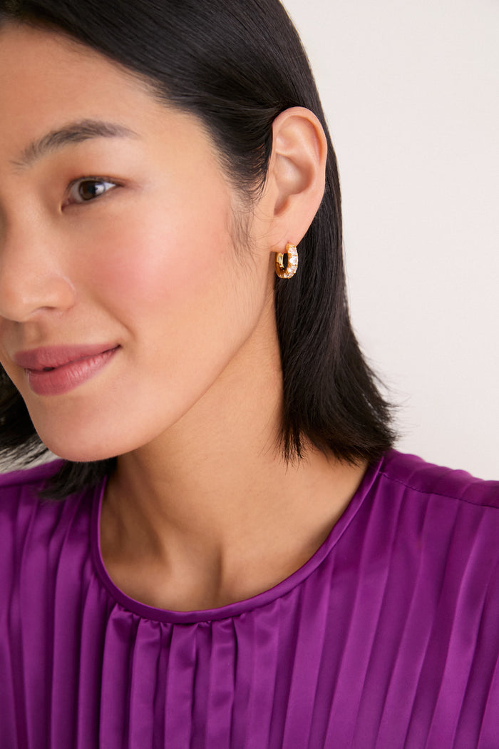 Gold Large Crystal Huggie Hoop Earrings