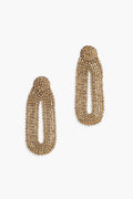 Pair of Deepa Gurnani Gold Shyna Earrings featuring gold-tone chain links and rows of sparkling rhinestones, inspired by Indian hand embroidery—perfect for adding elegance to your handmade accessories collection.