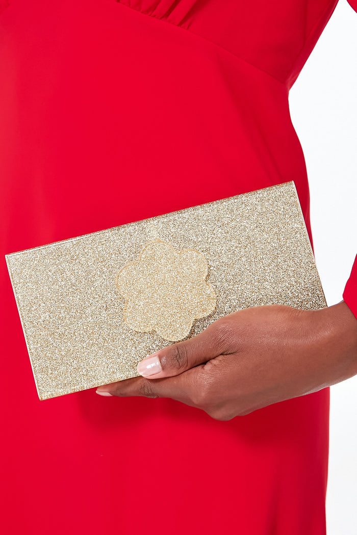 Gold Sparkle Flower Clutch