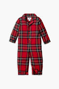 Petite Plume Imperial Tartan red plaid infant pajamas feature long sleeves, front buttons, leg snaps, and are crafted from luxury cotton sleepwear.