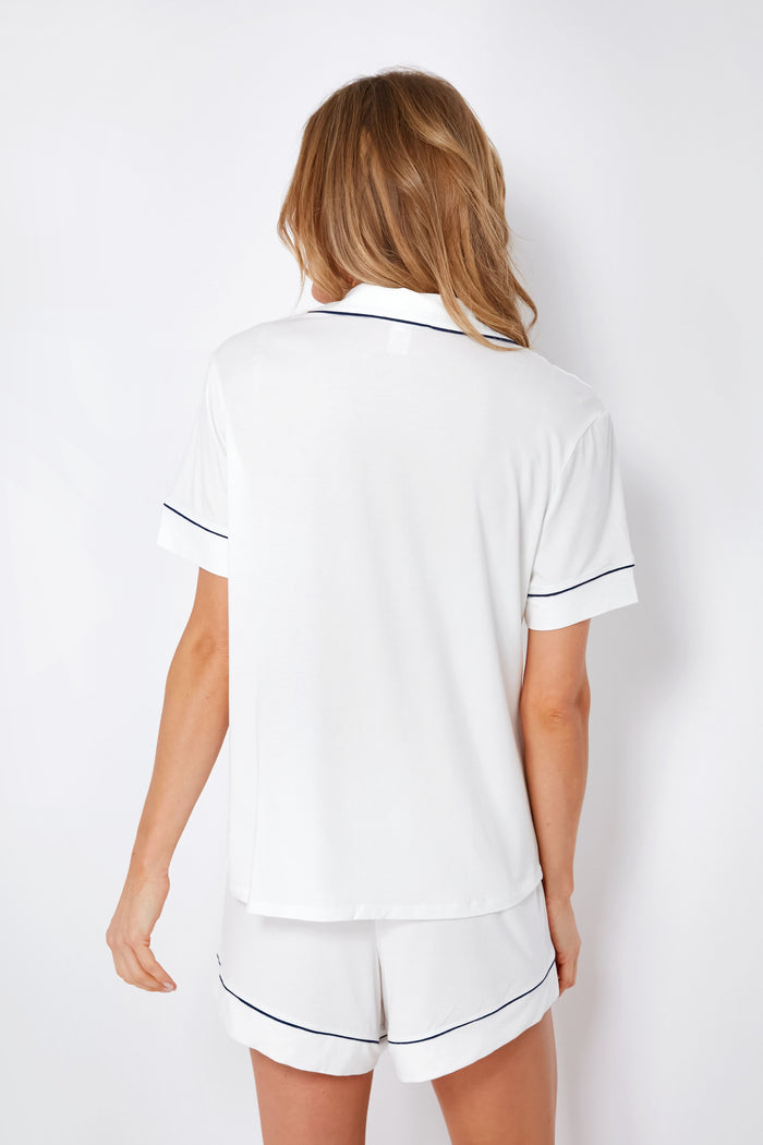 Ivory and Navy Gisele Short Sleeve PJ Set