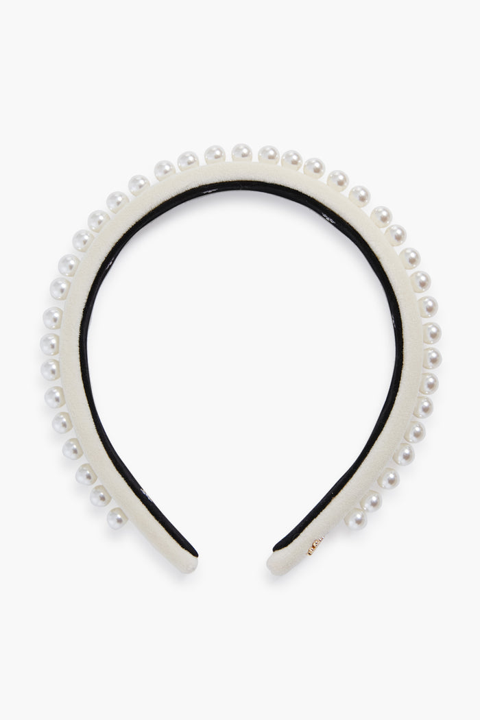 Ivory Pearl Embellished Velvet Gigi Headband