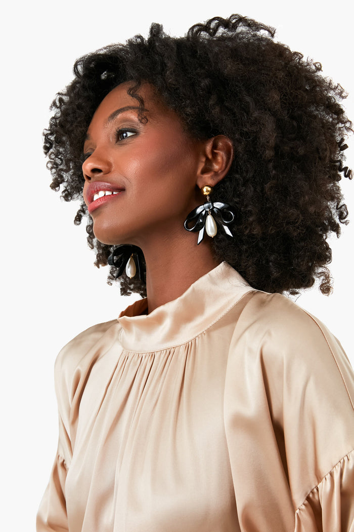 Jet Bow Drop Earrings
