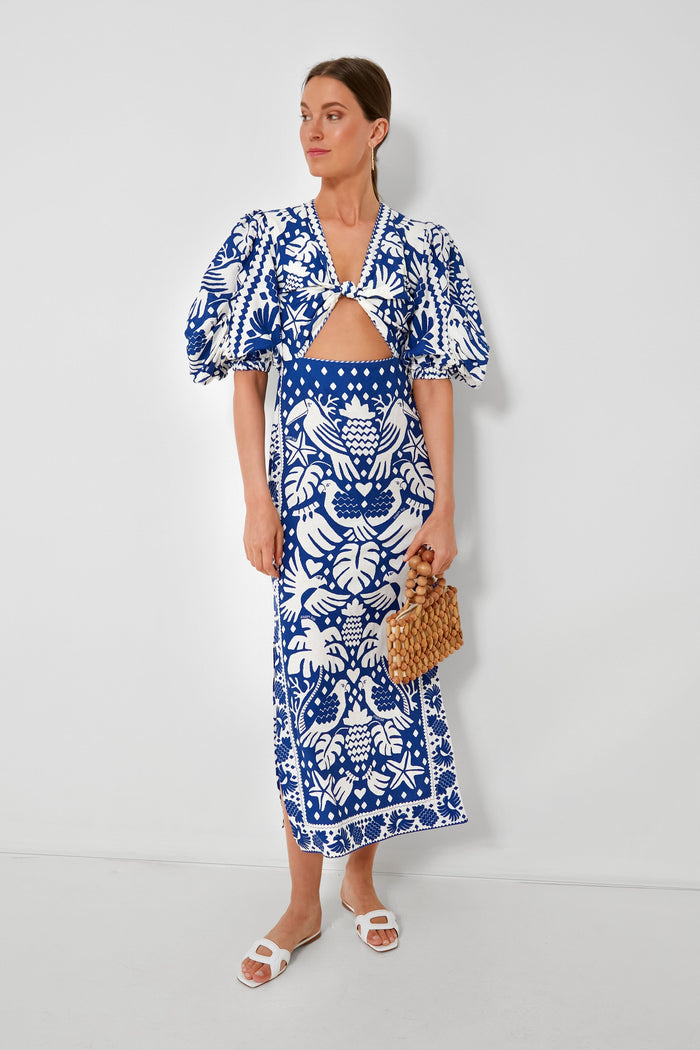 Jungle Scarf Navy Midi Dress
