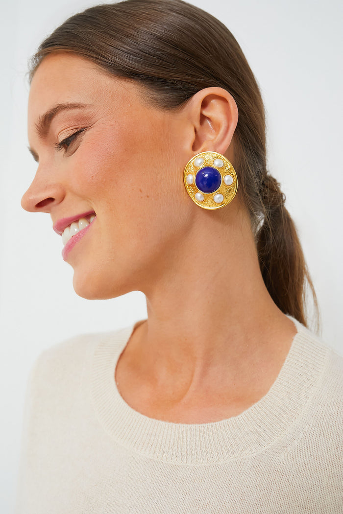 Lapis and Pearl Vivienne Earrings