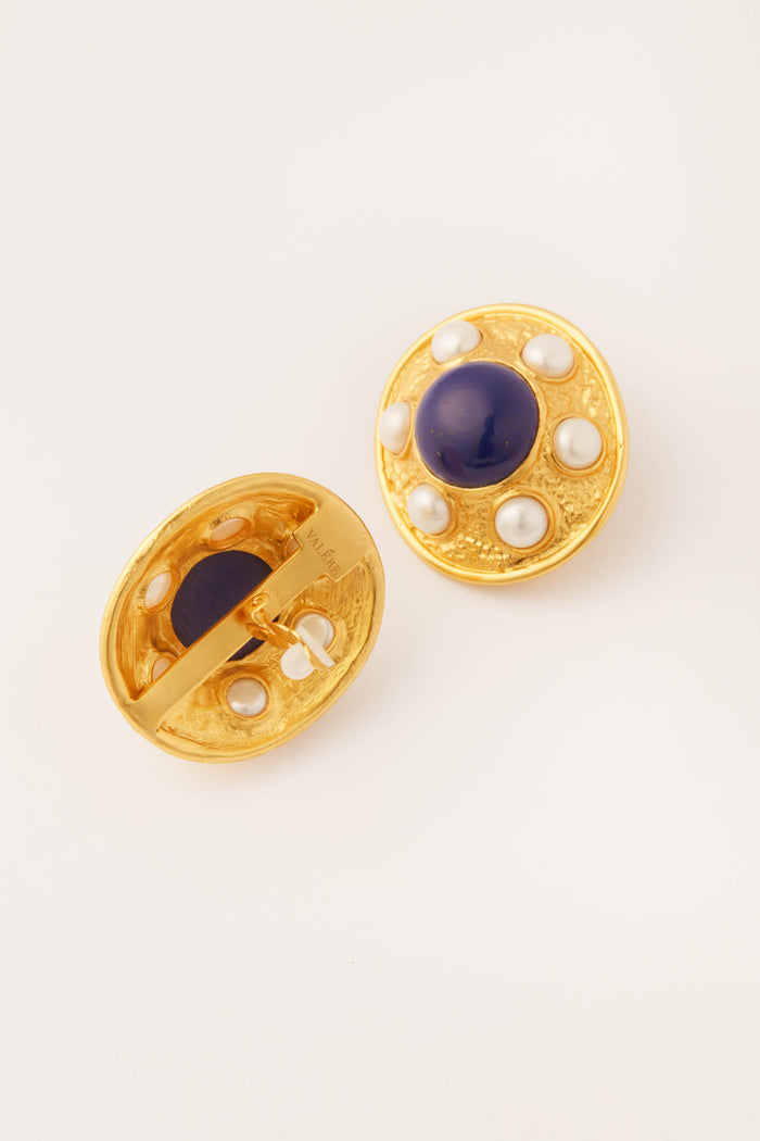 Lapis and Pearl Vivienne Earrings