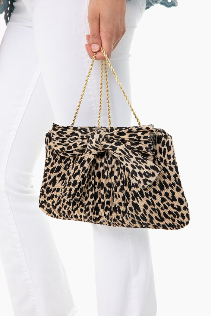 Leopard Rayne Pleated Frame Clutch