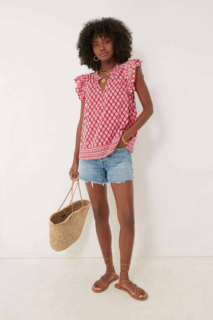 Lighthouse Red Tile Ruffle Top