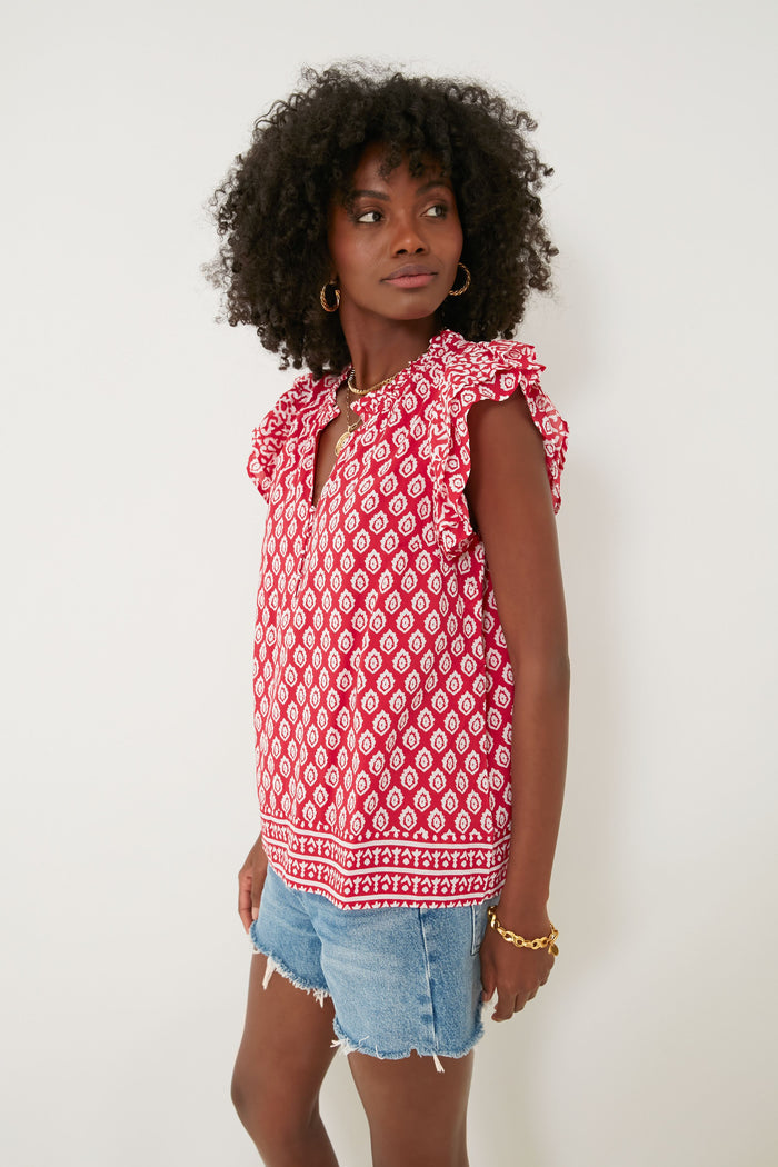 Lighthouse Red Tile Ruffle Top