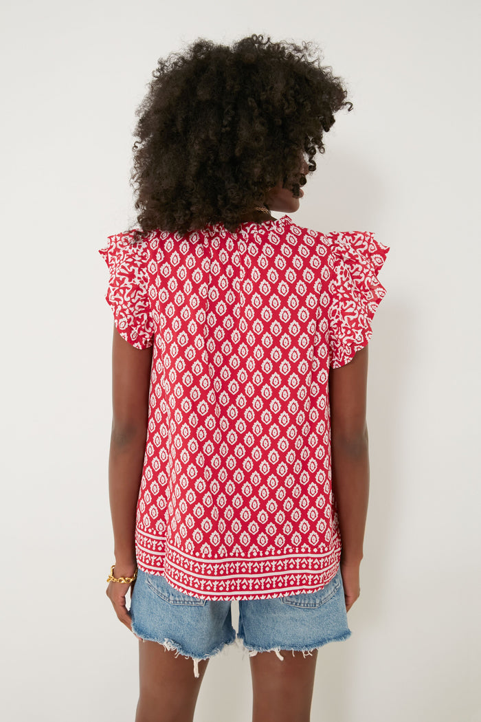 Lighthouse Red Tile Ruffle Top