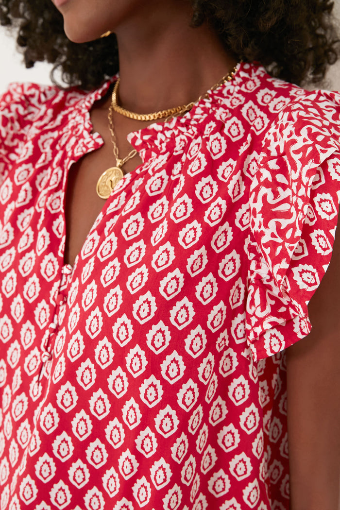 Lighthouse Red Tile Ruffle Top
