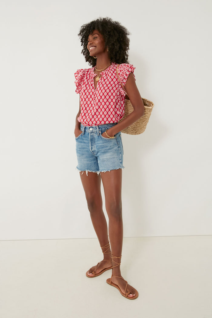 Lighthouse Red Tile Ruffle Top