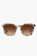 Front view of KREWE du optic Prytania Sunglasses with square tortoiseshell handcrafted frames and brown gradient lenses.