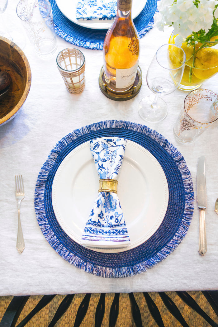 Midnight Blue Round Fringed Placemat