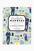 Rizzoli’s book cover for Modern Manners by Dorothea Johnson and Liv Tyler features illustrations of business attire, office items, cutlery, and handshakes—emphasizing business etiquette and professional success.