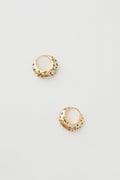 Mignonne Gavigan small gold earrings adorned with multicolor crystals and vibrant gemstone accents for a playful touch.