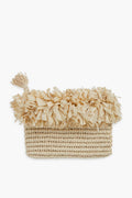 BTB's rectangular woven clutch is crafted from straw and features a fringed top edge plus a tassel detail at one corner, giving this chic raffia purse a stylish boho touch.