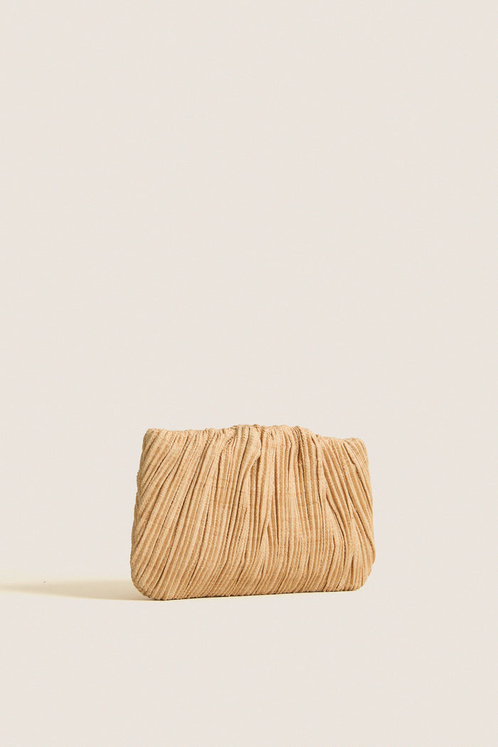 Natural Straw Brit Pleated Clutch