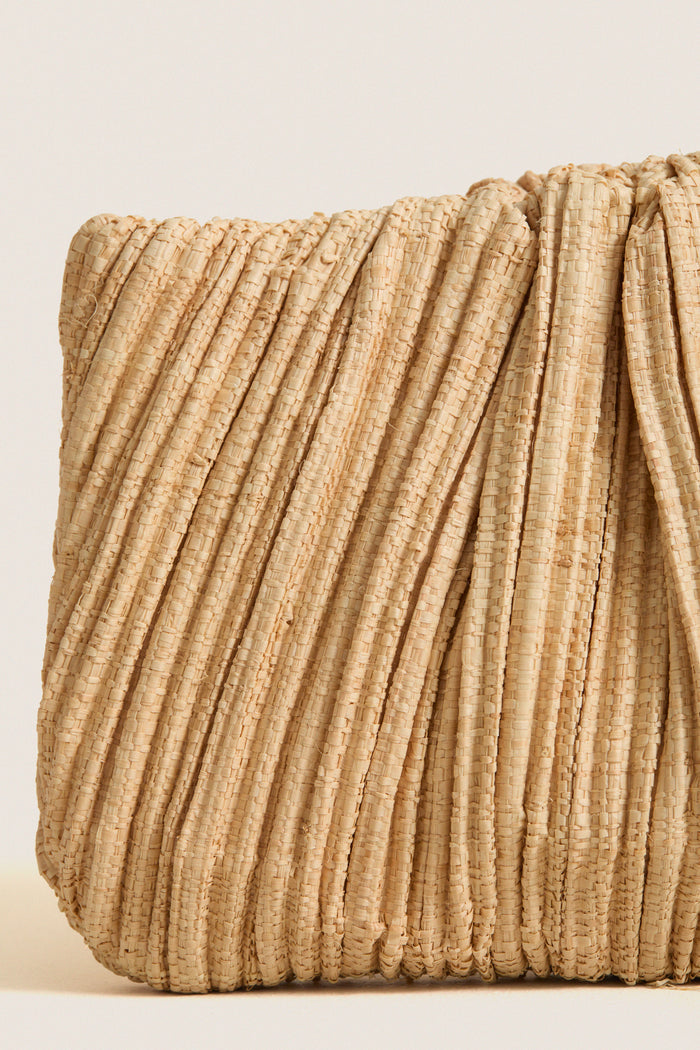 Natural Straw Brit Pleated Clutch