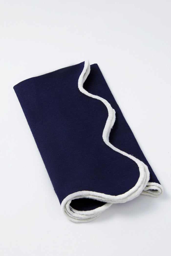 Navy and White Cotton Slub Scalloped Napkins Set of 4