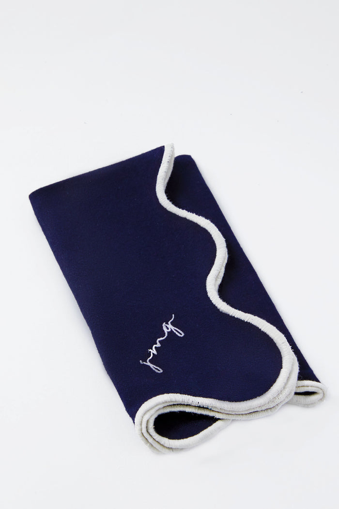 Navy and White Cotton Slub Scalloped Napkins Set of 4
