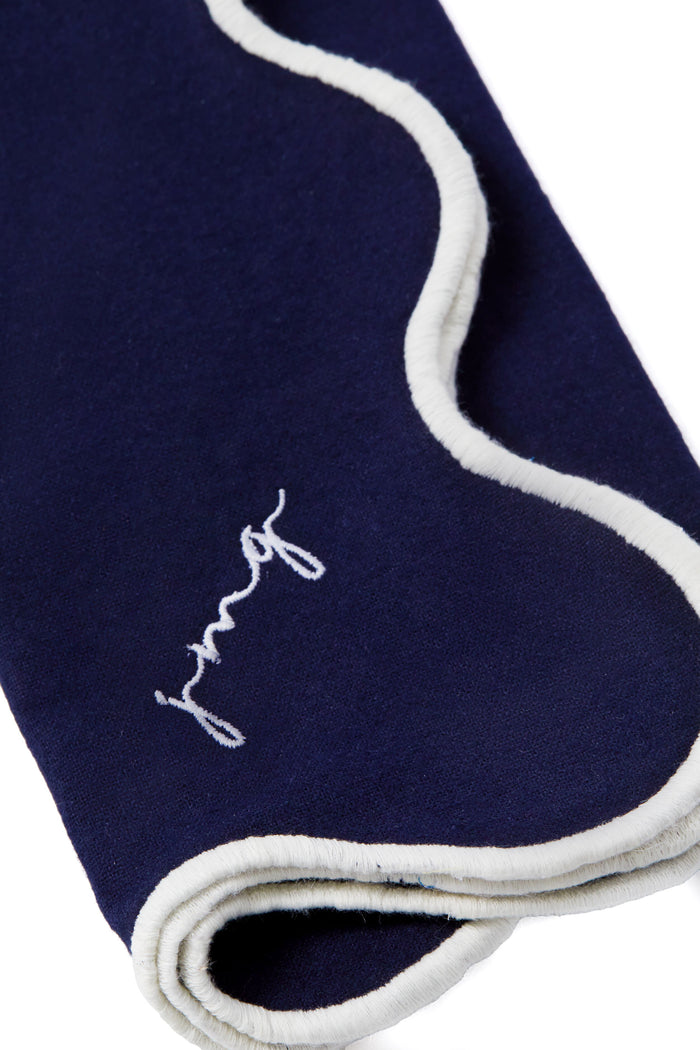Navy and White Cotton Slub Scalloped Napkins Set of 4