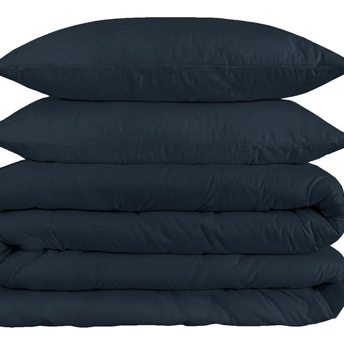 Navy Blue King Cotton Washable Duvet Cover Set