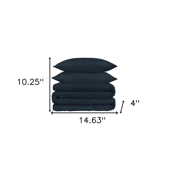 Navy Blue King Cotton Washable Duvet Cover Set