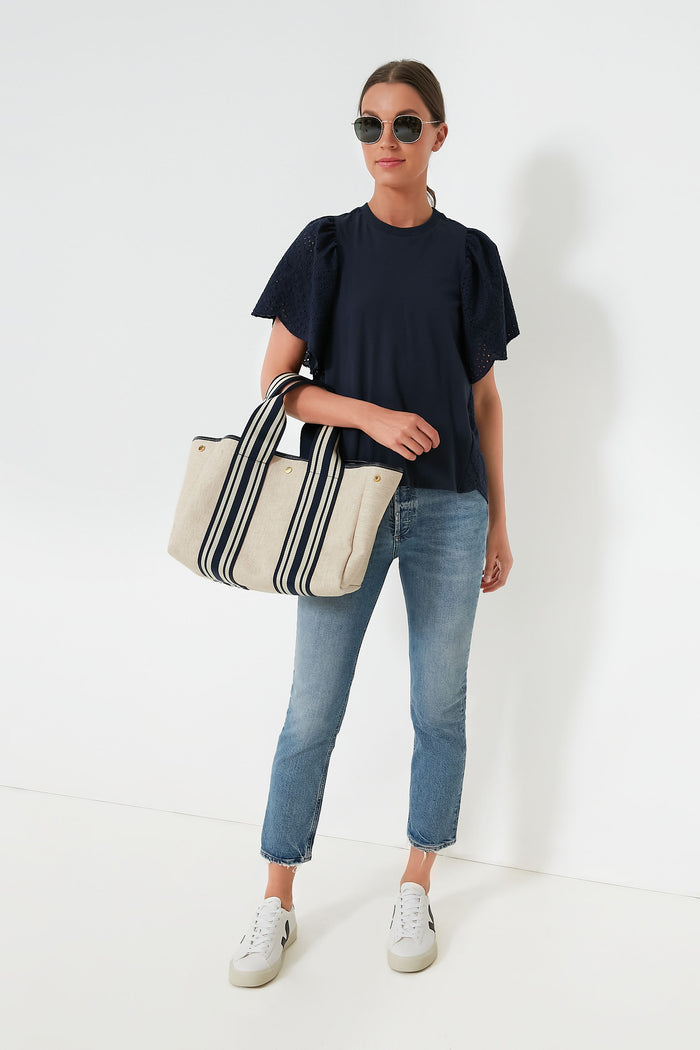 Navy Equestrian Traversee M Linen Tote
