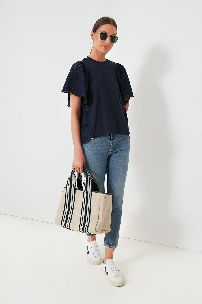 Navy Equestrian Traversee M Linen Tote
