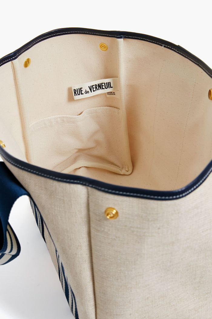 Navy Equestrian Traversee M Linen Tote