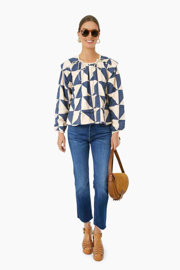 Navy Peach Patchwork Malaga Top