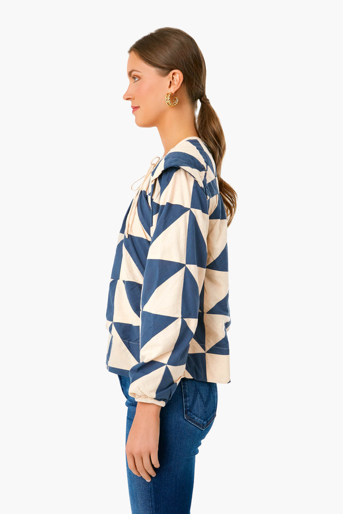 Navy Peach Patchwork Malaga Top