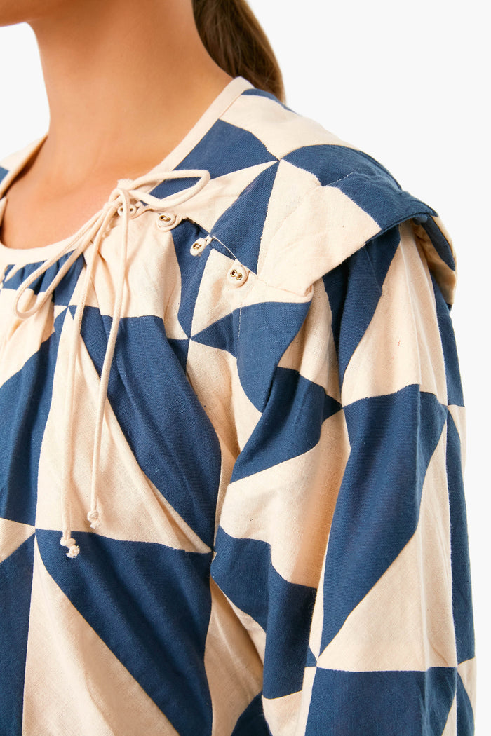 Navy Peach Patchwork Malaga Top