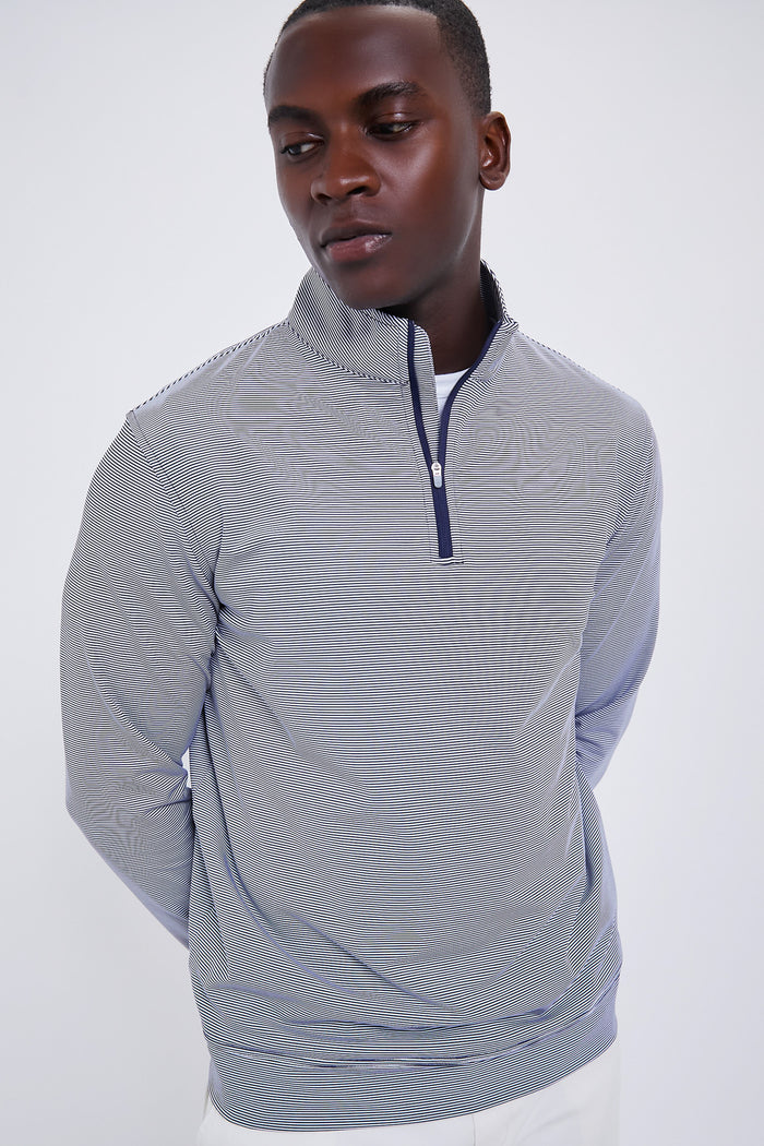 Navy Perth Sugar Stripe Performance Quarter Zip