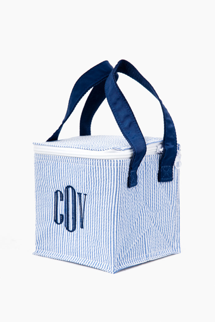 Navy Seersucker Snack Square Bag