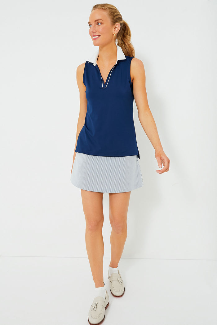 Navy Sleeveless Performance Jersey Caroline Polo