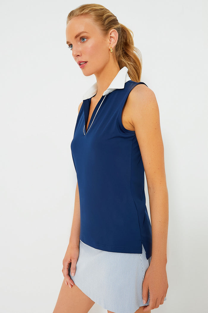 Navy Sleeveless Performance Jersey Caroline Polo